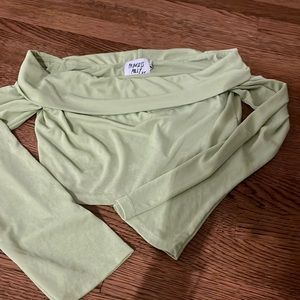 Green off shoulder cropped shirt